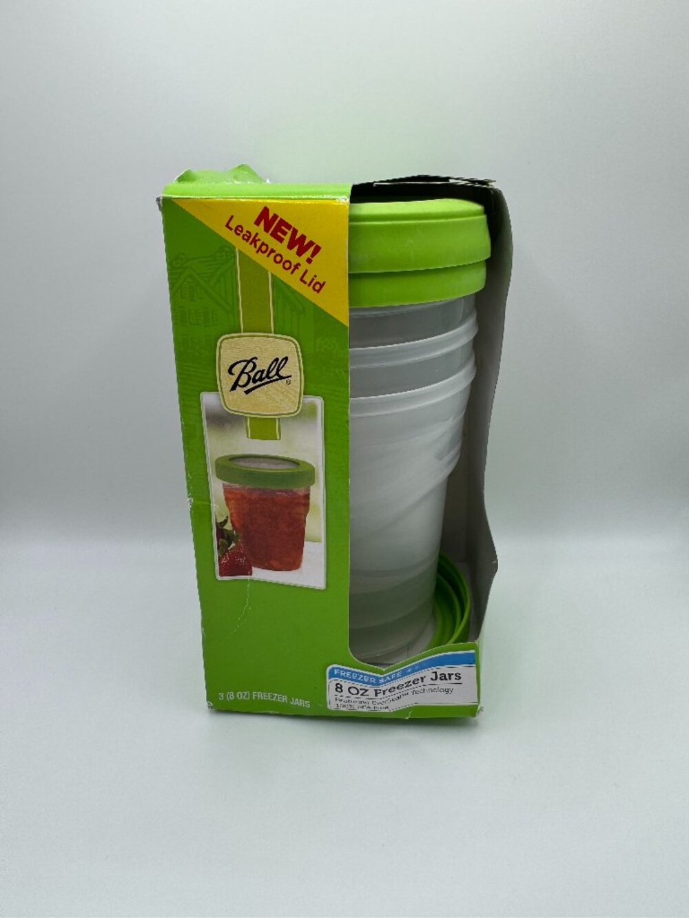 Ball Plastic 8 oz Freezer Jars Leakproof Lids Clear 3 Count Storage Container